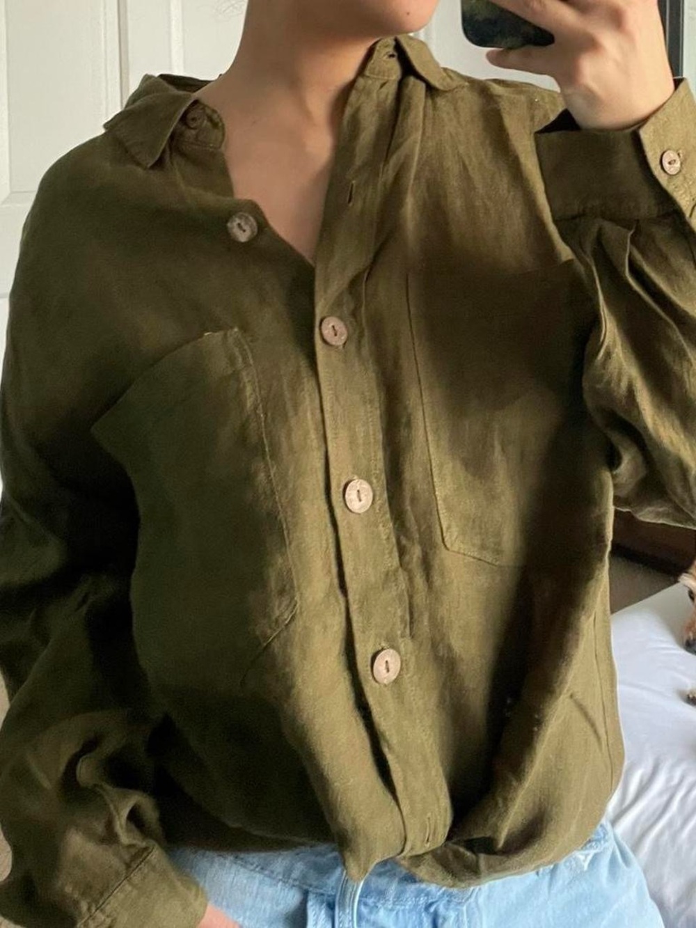 New Zara khaki green button up shirt